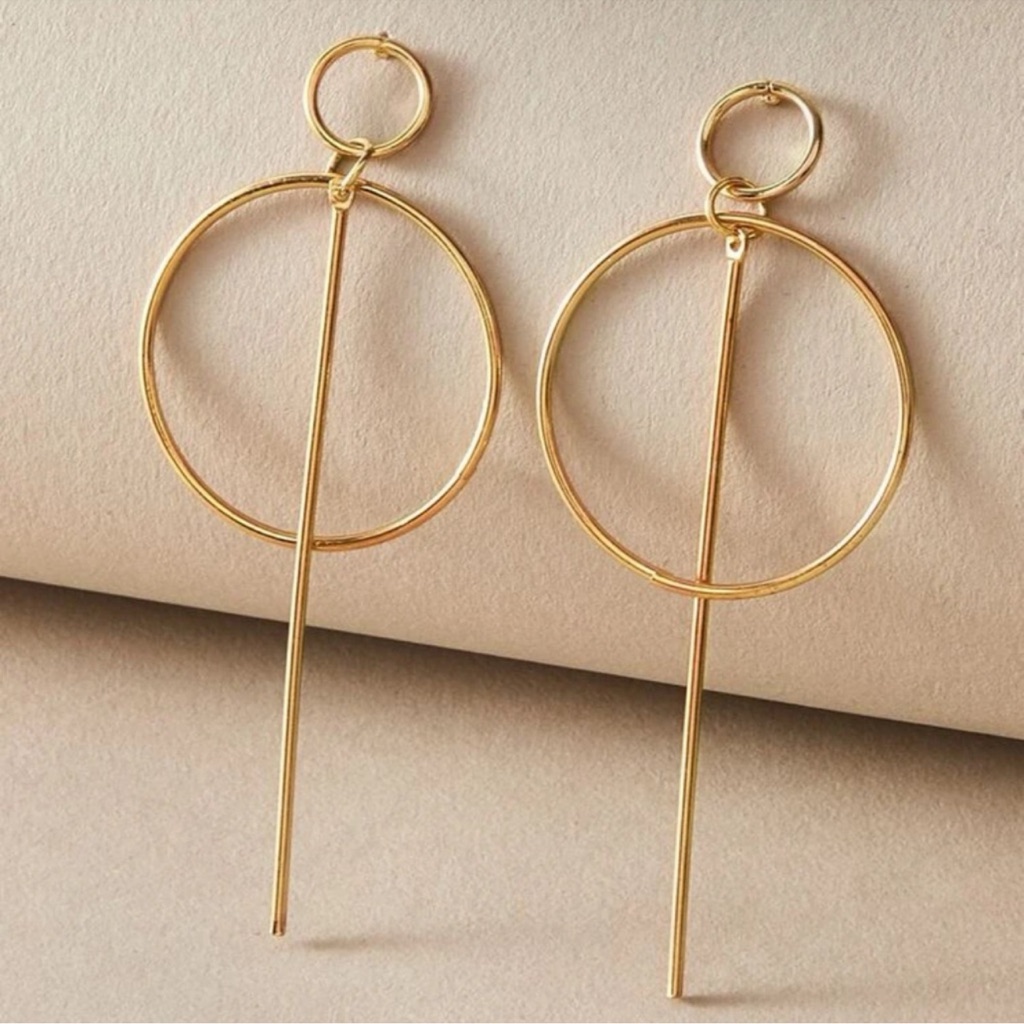 18k Gold Plated Circle Bar Earrings New